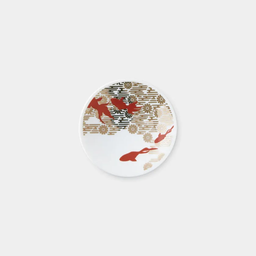 RED GOLD BLACK GOLDFISH, Mamezara (), Small Dish, Mino Wares