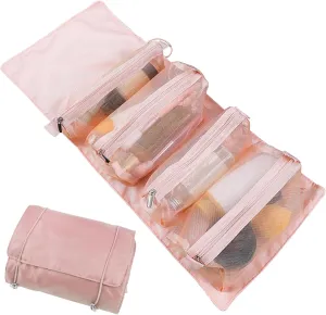 Roll Up Makeup Bag, Detachable Roll Up Toiletry Bag, Large Capacity Hanging Travel Cosmetic Bag, Portable Makeup Organizer for Women Girl