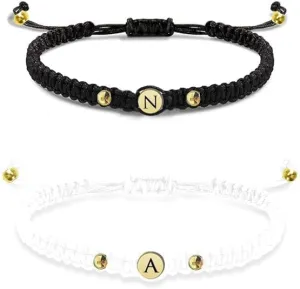 ROSI Personalized Couple Bracelets Custom Matching Bracelets for Couples Engraving Name Braided Rope Wrist Couples Bracelets for Him and Her Personalized gifts for Christmas, Relationship, Anniversary