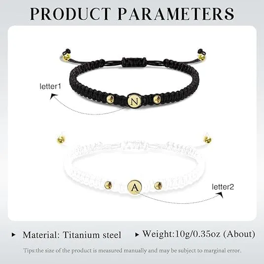 ROSI Personalized Couple Bracelets Custom Matching Bracelets for Couples Engraving Name Braided Rope Wrist Couples Bracelets for Him and Her Personalized gifts for Christmas, Relationship, Anniversary