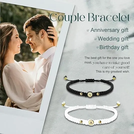 ROSI Personalized Couple Bracelets Custom Matching Bracelets for Couples Engraving Name Braided Rope Wrist Couples Bracelets for Him and Her Personalized gifts for Christmas, Relationship, Anniversary