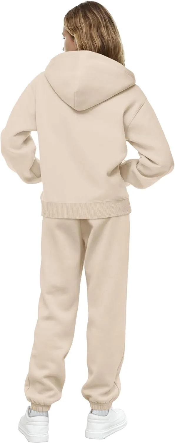 Saloogoe Sweatsuits Women 2 Piece Outfits 2024 Fall Fleece Sweatshirt Sets Zip Up Hoodie Sets Travel Lounge Sets