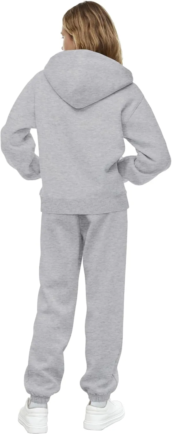 Saloogoe Sweatsuits Women 2 Piece Outfits 2024 Fall Fleece Sweatshirt Sets Zip Up Hoodie Sets Travel Lounge Sets