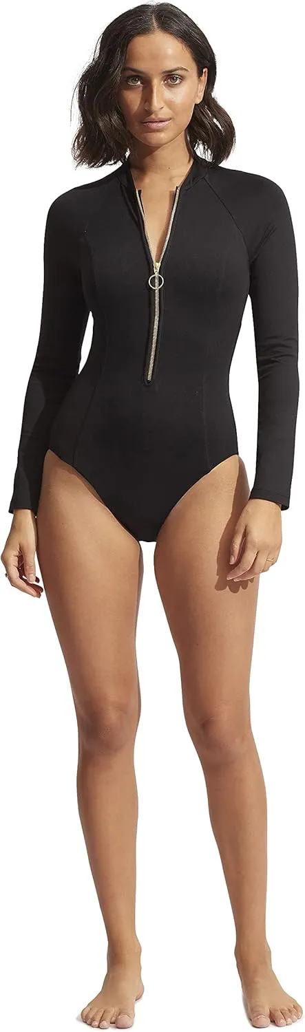 Seafolly Women's Long Sleeve One Piece Surfsuit with Zip Front Swimsuit
