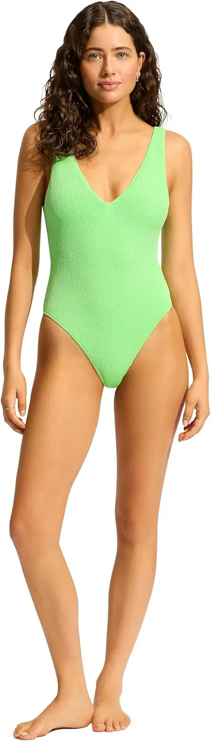 Seafolly Women's Standard Deep V Neck Over The Shoulder One Piece Swimsuit