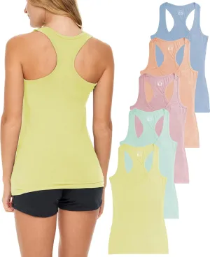 Sexy Basics Women's 5 Pack Racerback PowerFlex Tank Tops/Cotton -Spandex Stretch Color Tank Tops