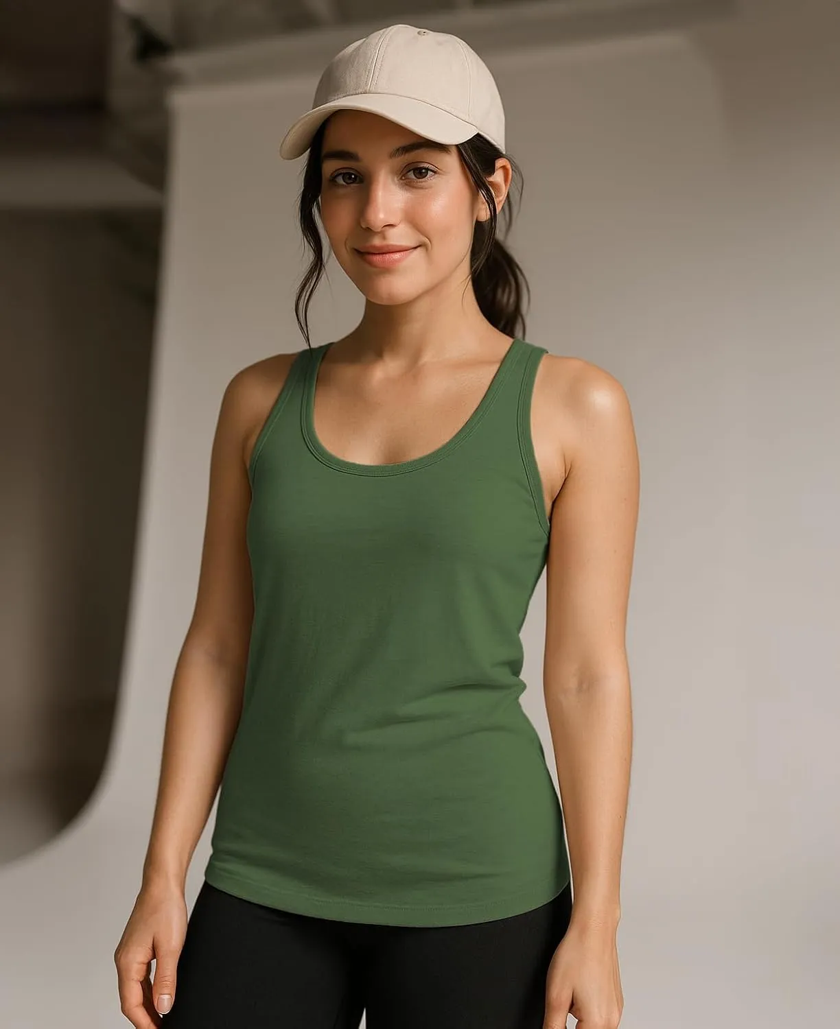 Sexy Basics Women's 5 Pack Racerback PowerFlex Tank Tops/Cotton -Spandex Stretch Color Tank Tops