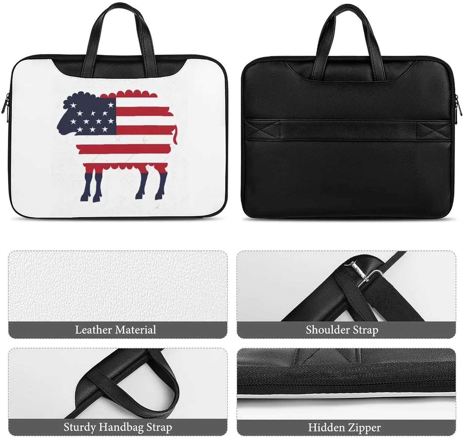 Sheep in American Flag USA Laptop Tote Bag Waterproof Computer Carrying Case Business Office Briefcase