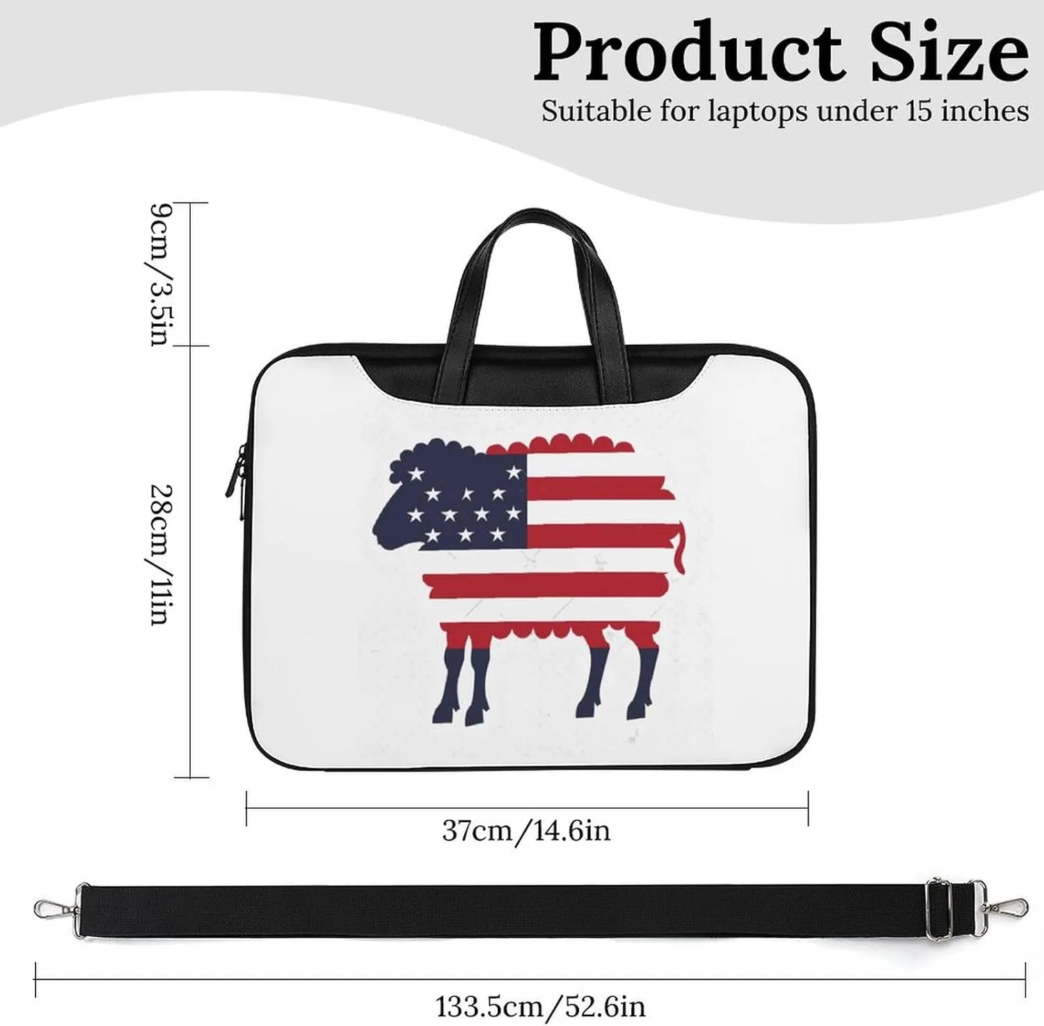 Sheep in American Flag USA Laptop Tote Bag Waterproof Computer Carrying Case Business Office Briefcase
