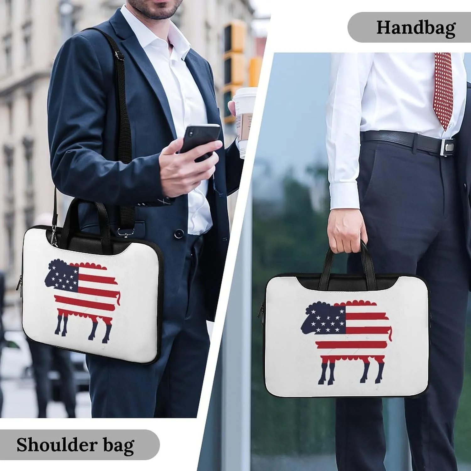Sheep in American Flag USA Laptop Tote Bag Waterproof Computer Carrying Case Business Office Briefcase