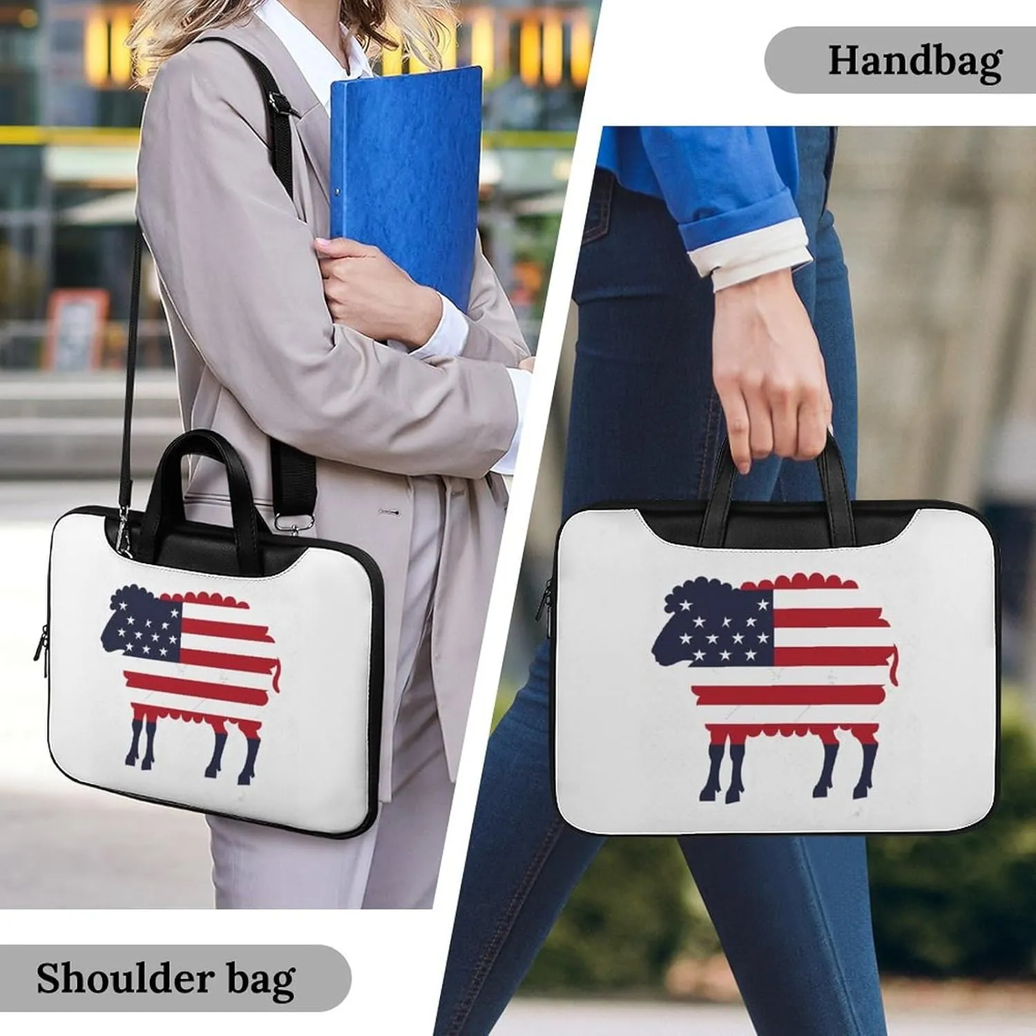Sheep in American Flag USA Laptop Tote Bag Waterproof Computer Carrying Case Business Office Briefcase