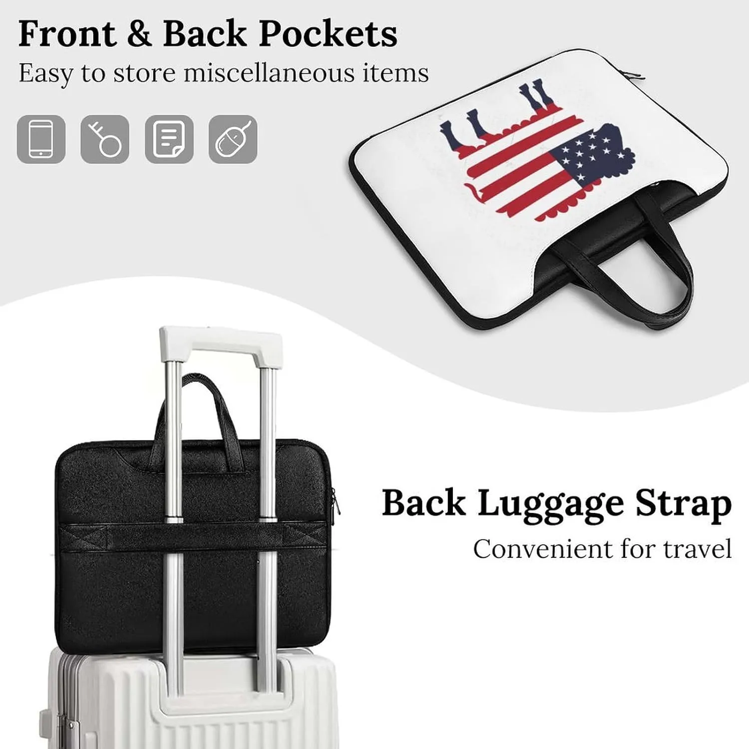 Sheep in American Flag USA Laptop Tote Bag Waterproof Computer Carrying Case Business Office Briefcase