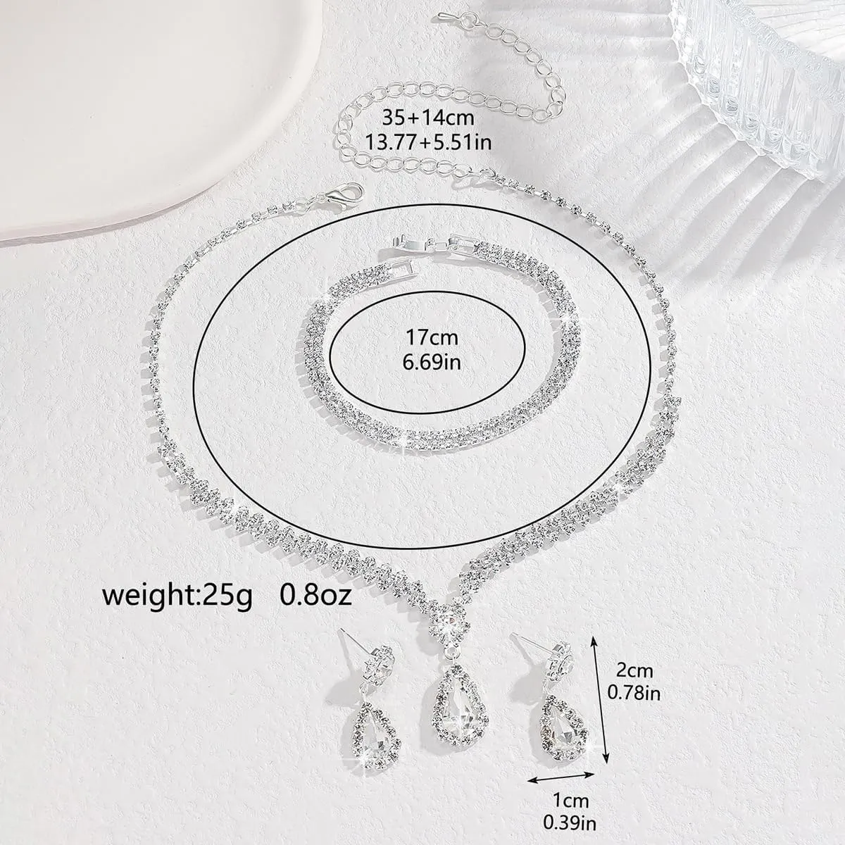 Silver Jewelry Set for Prom,Elegant Prom Jewelry Set Crystal Rhinestone Necklace Earrings Bracelet Brides Wedding Prom Dresses Costume Jewelry Accessories for Women