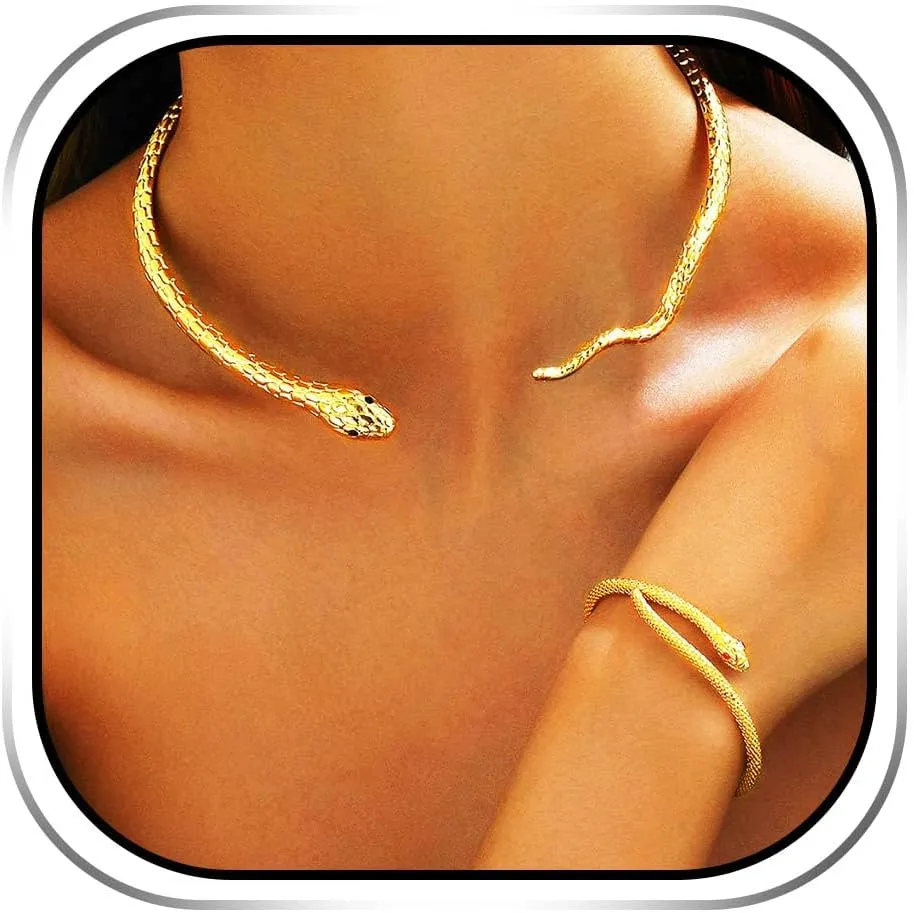 Sixexey Snake Jewelry Set Gold Collar Necklace Earrings Snake Bracelet Jewelry for Women