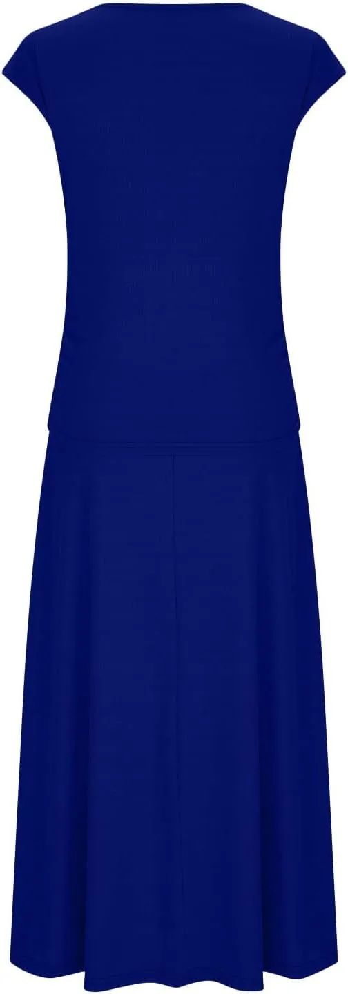 Skirt Sets Women 2 Piece Outfits Casual Ribbed Knit Crew Neck Short Sleeve Cropped Top Elastic Waist Swing Midi Skirts