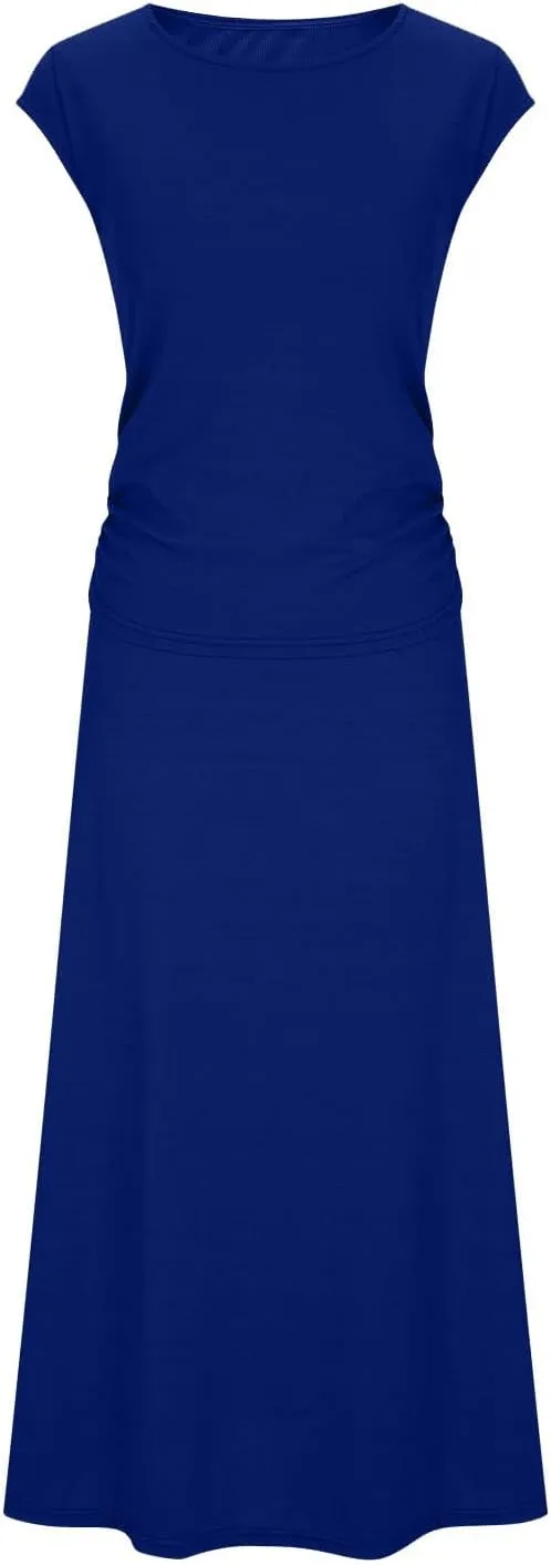 Skirt Sets Women 2 Piece Outfits Casual Ribbed Knit Crew Neck Short Sleeve Cropped Top Elastic Waist Swing Midi Skirts