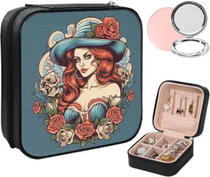 Small Jewelry Box Travel Jewelry Case Portable PU Leather for Girls Women Jewelry Organizer with Mirror, Storage Earring, Necklace, Rings, Vintage Style Women