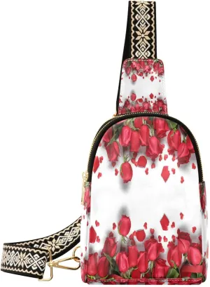 Small Sling Bag Fanny Packs Crossbody Bags for Women Red Rose with Heart Leather Fashion Chest Bag Belt Bag for Women for Travel Sports Running Hiking