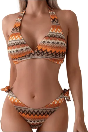 SOLY HUX Women's Boho Bikinis Printed Halter Swimsuit Two Piece Bathing Suits Summer Beach Wear