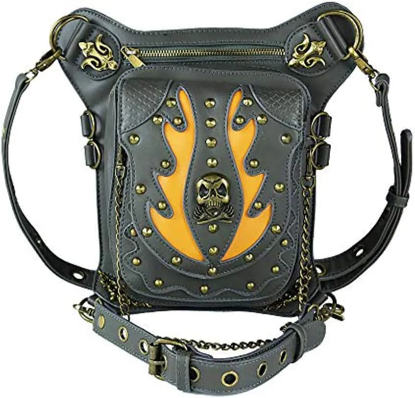 Steampunk Skull Retro Rock Bag Men Women Waist Bag Gothic Leather Motorcycle Messenger Bags