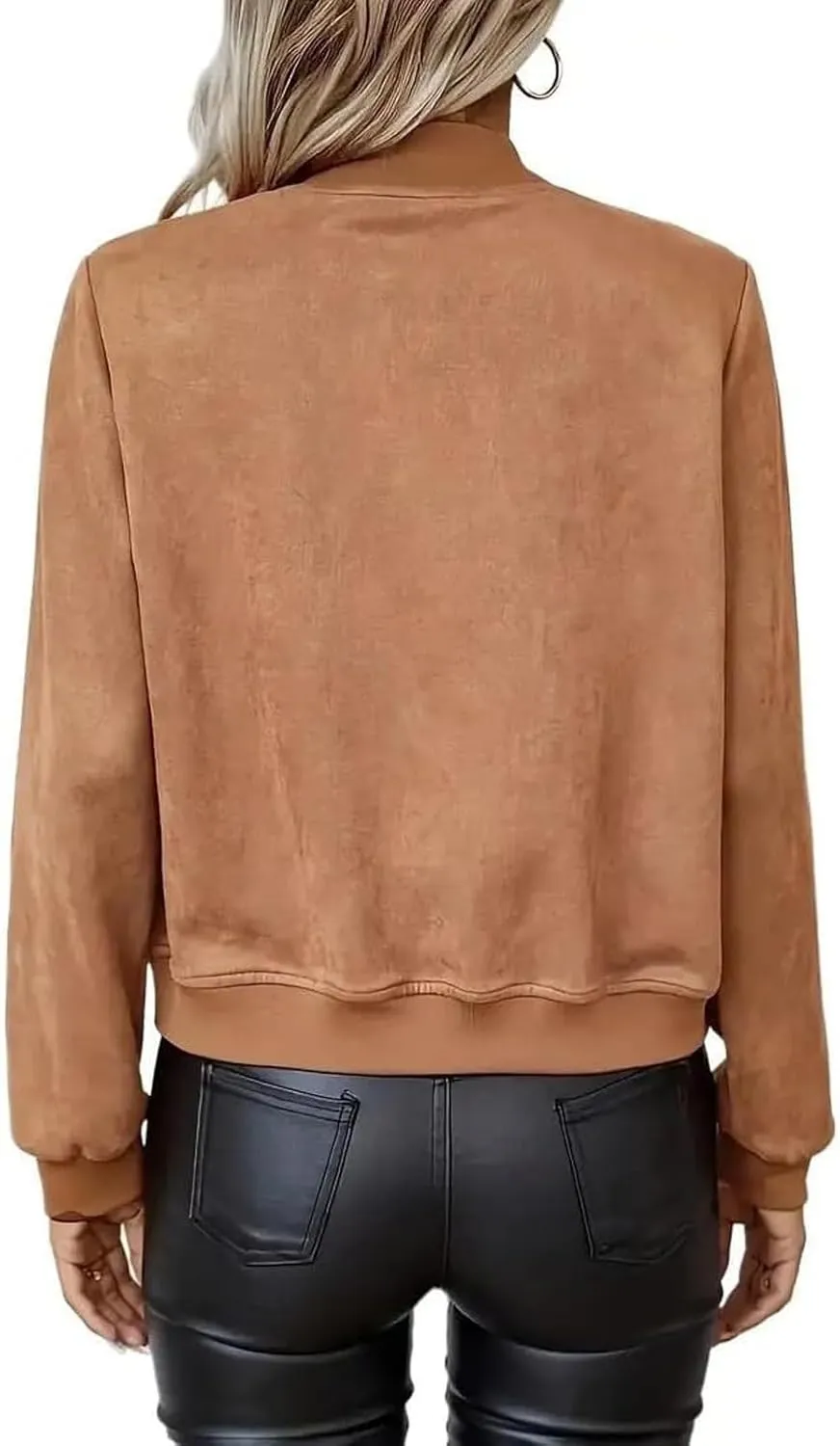 Suede Jackets for Women 2024 Comfy Cropped Zip Up Jackets Trendy Faux Leather Casual Jacket Outwear with Pockets