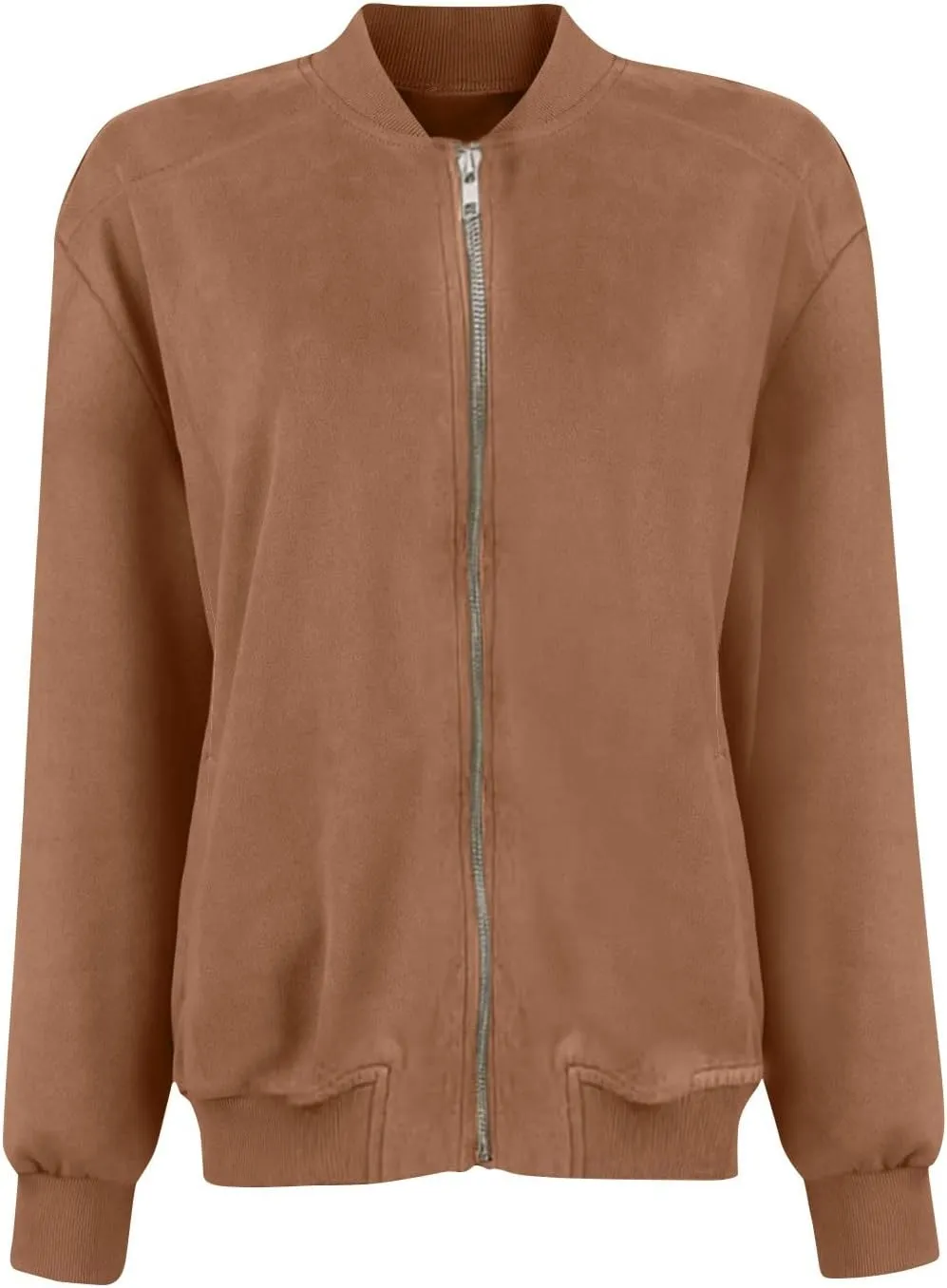 Suede Jackets for Women 2024 Comfy Cropped Zip Up Jackets Trendy Faux Leather Casual Jacket Outwear with Pockets
