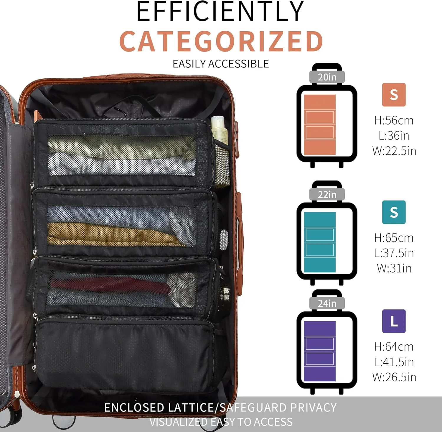 Suitcase Organizer Travel Bags Organizer for Luggage Compression Hanging Packing Cubes for Travel Carry on Closet (Bag Only)