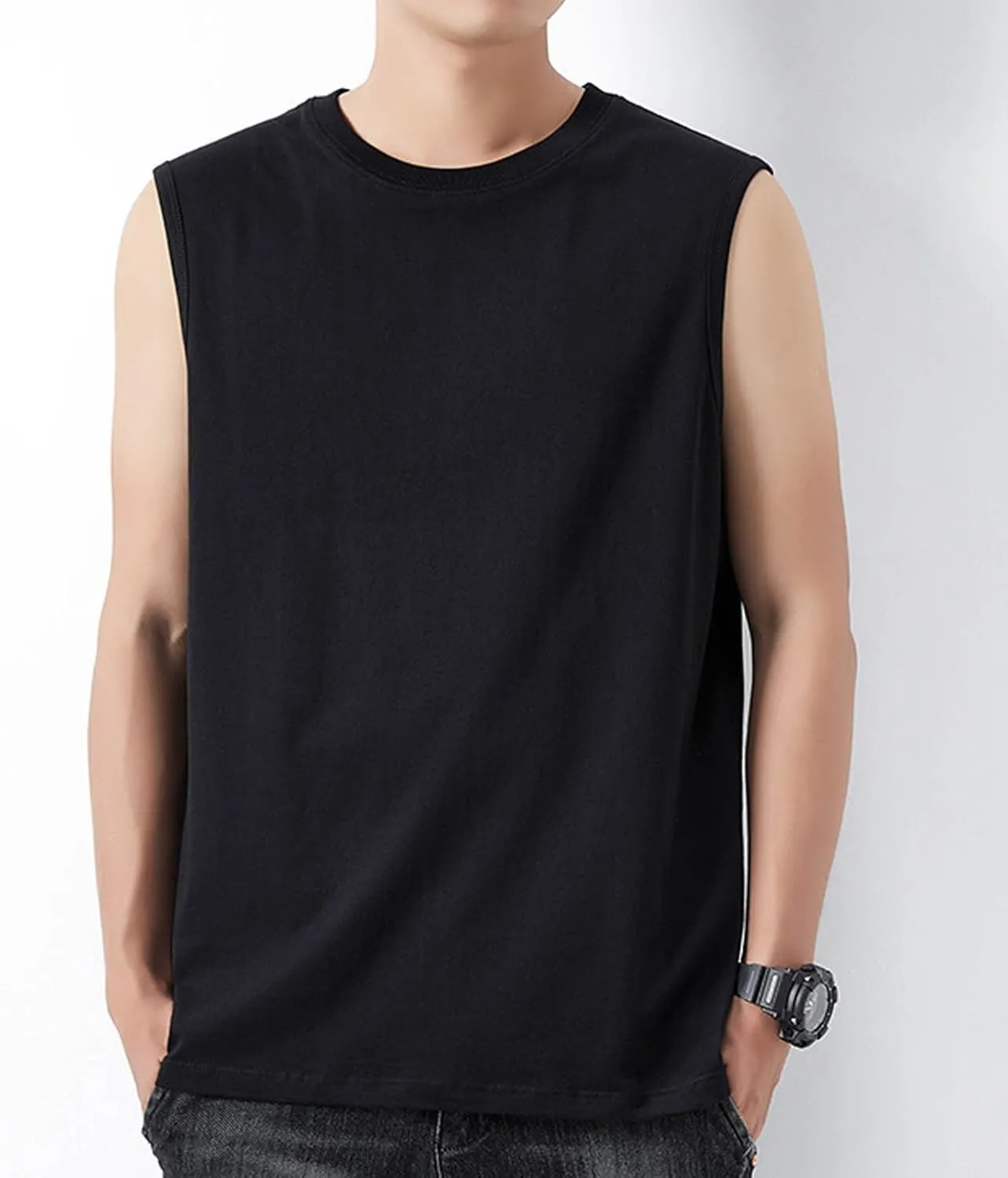 Summer Sleeveless Casual Tanks Tops for Men Crew Neck Loose Fit Shirts Gym Workout Shirt Basic Loungewear Solid Tee