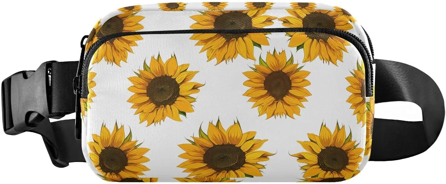Sunflower Blossom White Fanny Packs for Women Girl Crossbody Bags Everywhere Belt Bag with Adjustable Strap Fashion Waist Pack for Workout Travel Running