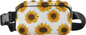 Sunflower Blossom White Fanny Packs for Women Girl Crossbody Bags Everywhere Belt Bag with Adjustable Strap Fashion Waist Pack for Workout Travel Running