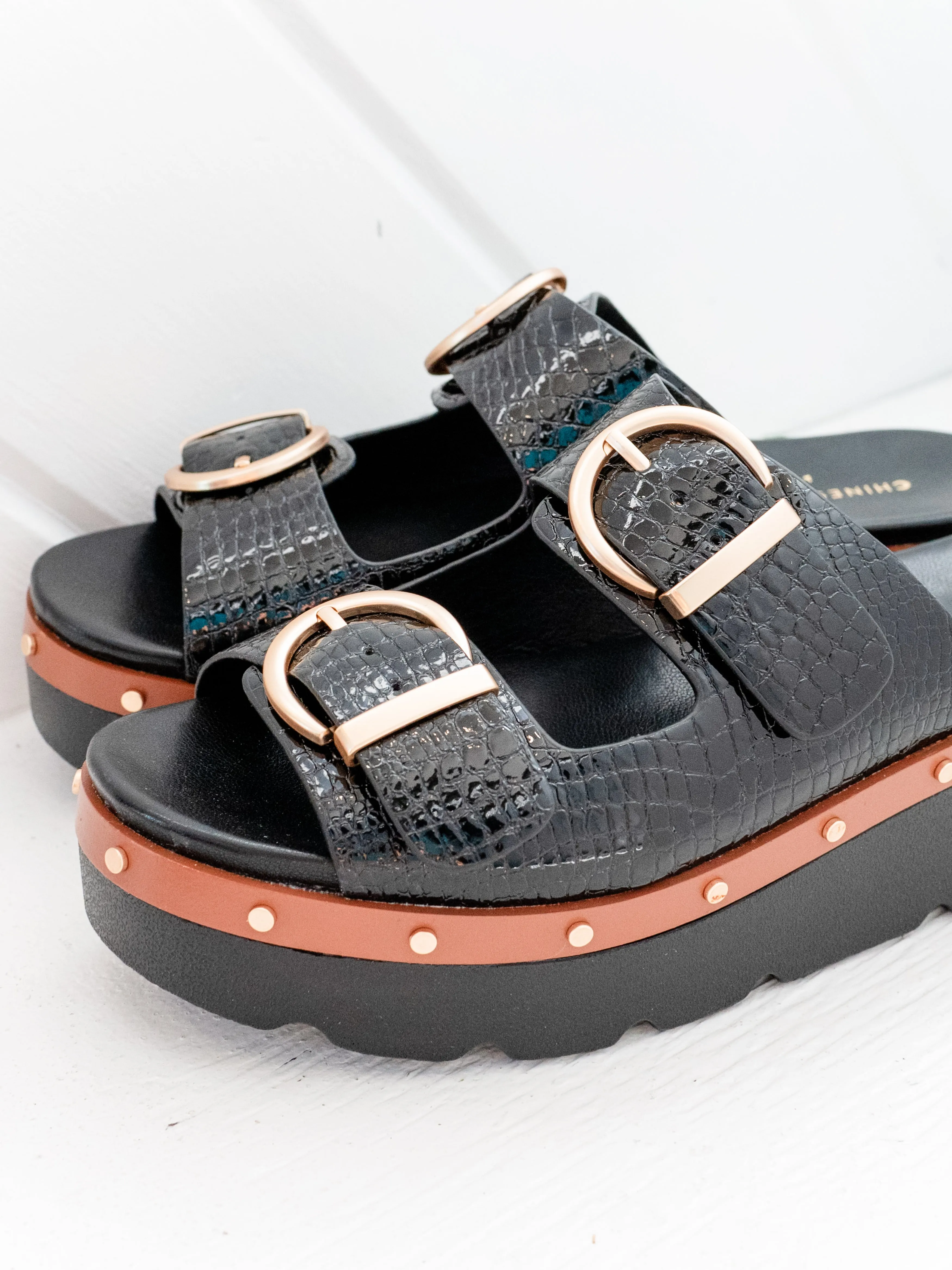 Surfs Up Sandal Croco Black by Chinese Laundry