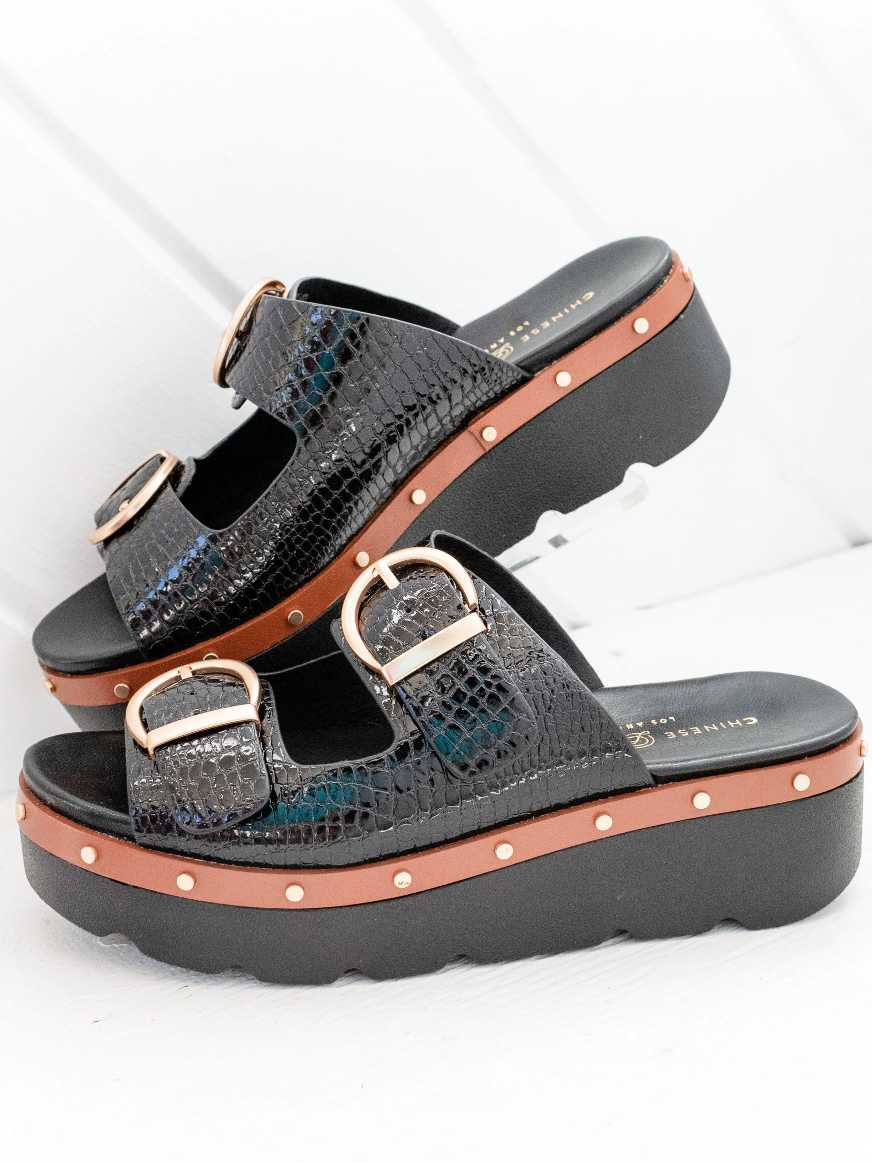 Surfs Up Sandal Croco Black by Chinese Laundry