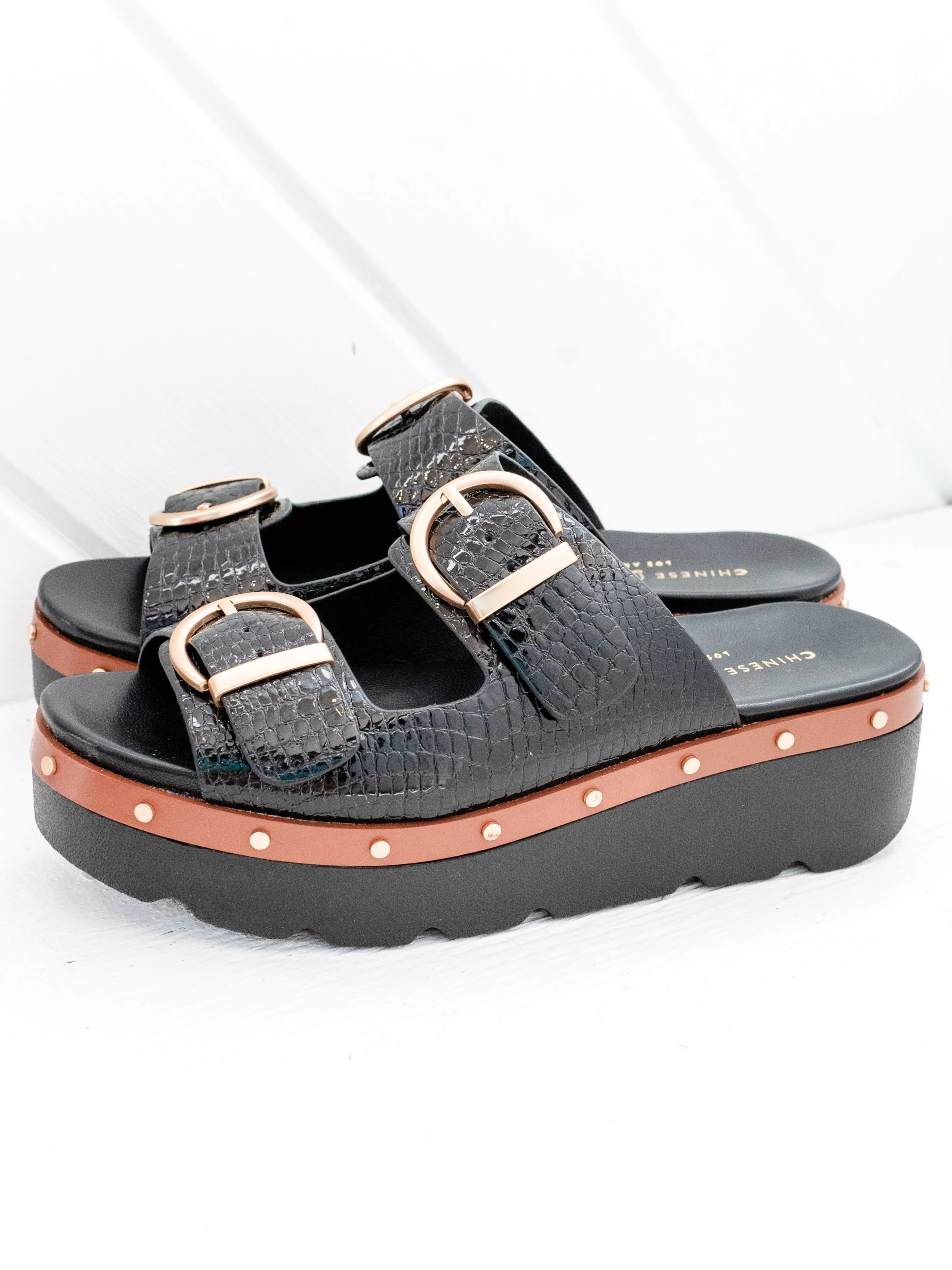 Surfs Up Sandal Croco Black by Chinese Laundry