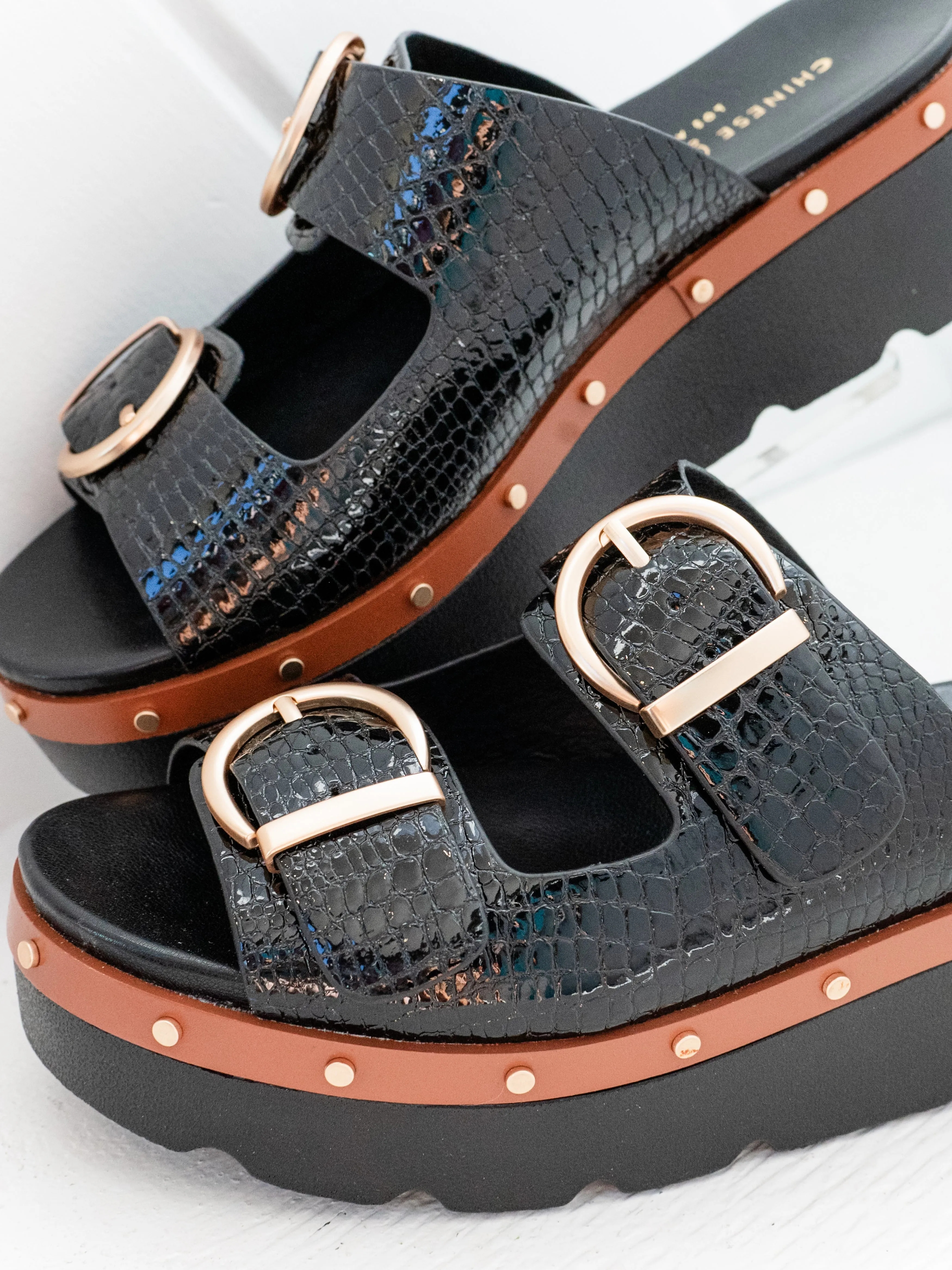 Surfs Up Sandal Croco Black by Chinese Laundry
