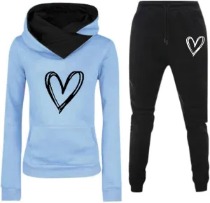 Sweatsuits Women 2 Piece Outfit,Jogging Suits for Women,Heart Print Oversized Hoodies and Sweatpants Fall Outfit 2024