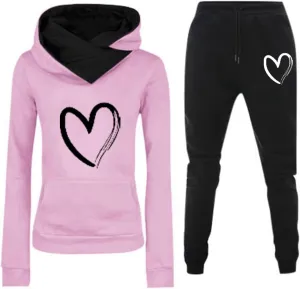 Sweatsuits Women 2 Piece Outfit,Jogging Suits for Women,Heart Print Oversized Hoodies and Sweatpants Fall Outfit 2024