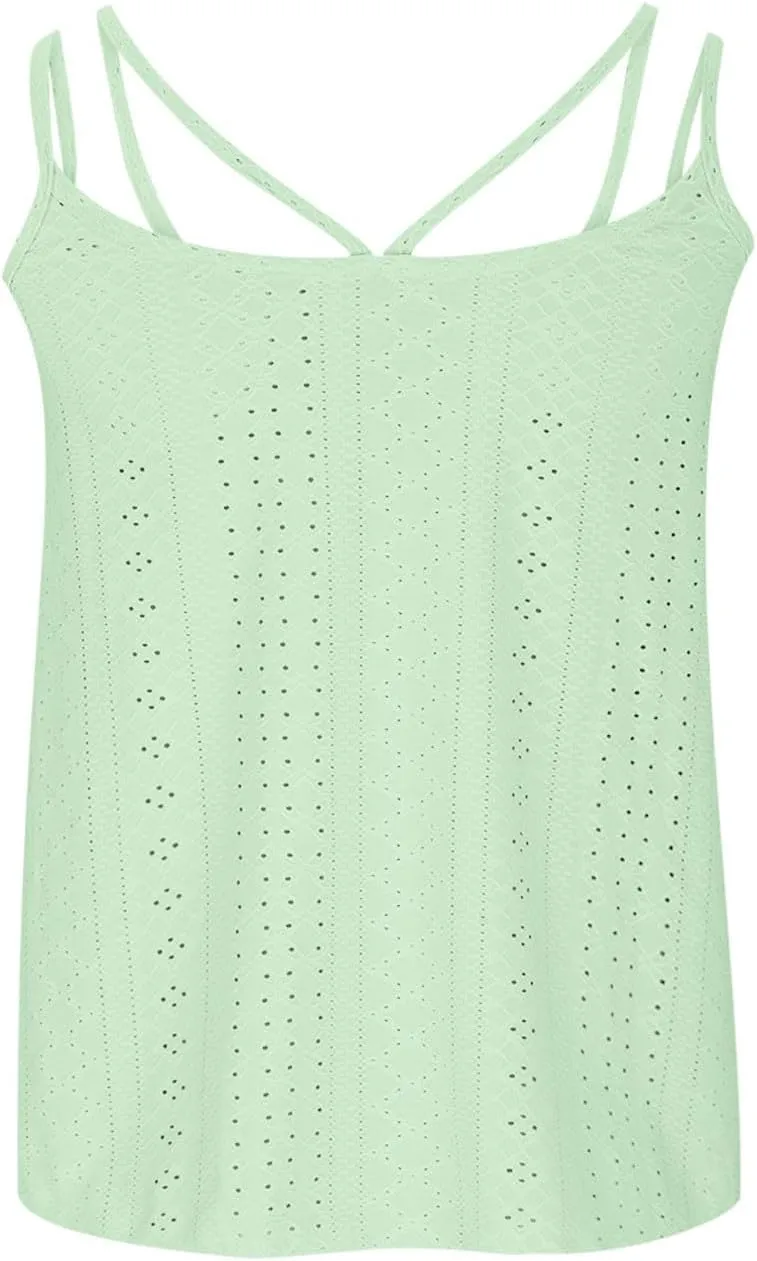 TANGNADE Summer Tank Tops for Women Pleated Spaghetti Strap Camisole Loose Fit Casual Sleeveless Pleated Flowy Tunic