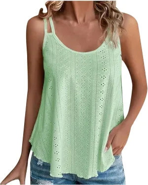 TANGNADE Summer Tank Tops for Women Pleated Spaghetti Strap Camisole Loose Fit Casual Sleeveless Pleated Flowy Tunic