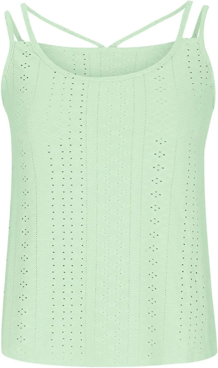 TANGNADE Summer Tank Tops for Women Pleated Spaghetti Strap Camisole Loose Fit Casual Sleeveless Pleated Flowy Tunic