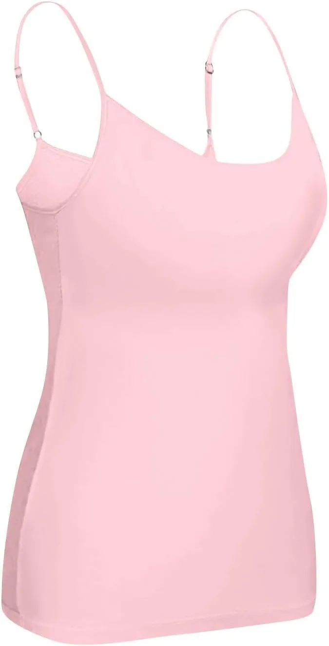 Tank Top for Women with Built in Bra Padded Adjustable Spaghetti Strap Camisoles for Layering Fitted Scoop Neck Undershirts