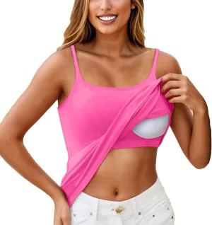 Tank Tops for Women 2025 Built in Bra Workout Yoga Gym Cami Square Neck Sleeveless Low Cut Corset Sexy Under Wear