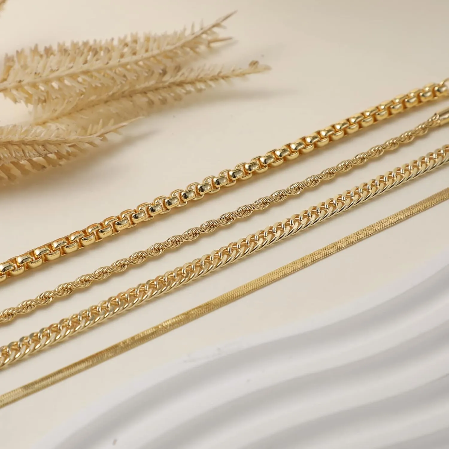 Tasiso Gold Bracelets for Women 14K Gold Jewelry for Women Cute Heart Beaded Bracelets for Women Lip Cuban Link Paperclip Chain Anklet Dainty Bracelet Pack Gifts for Women Girls