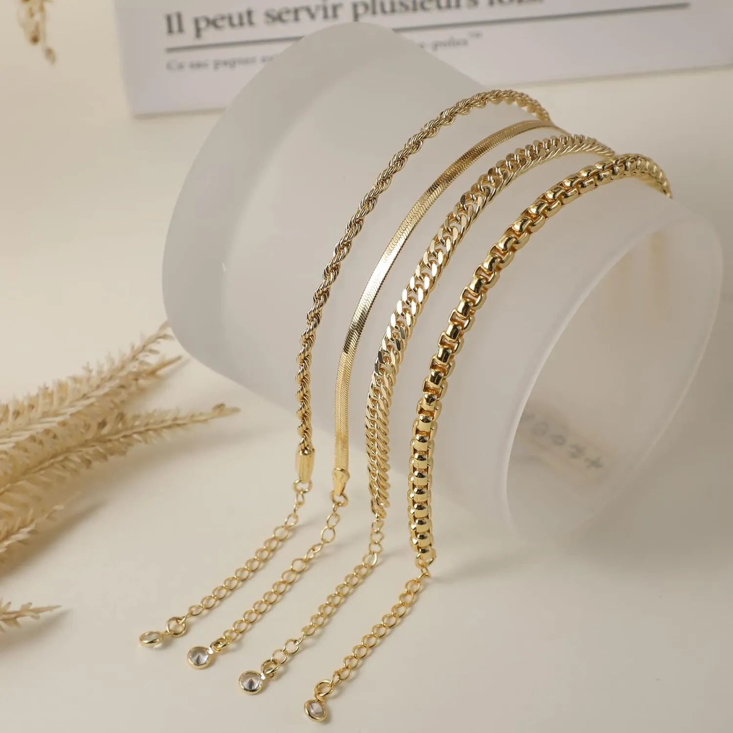 Tasiso Gold Bracelets for Women 14K Gold Jewelry for Women Cute Heart Beaded Bracelets for Women Lip Cuban Link Paperclip Chain Anklet Dainty Bracelet Pack Gifts for Women Girls