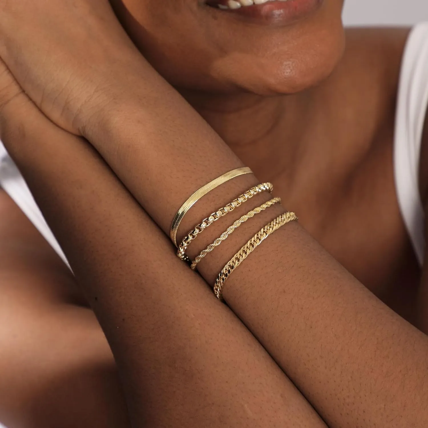 Tasiso Gold Bracelets for Women 14K Gold Jewelry for Women Cute Heart Beaded Bracelets for Women Lip Cuban Link Paperclip Chain Anklet Dainty Bracelet Pack Gifts for Women Girls