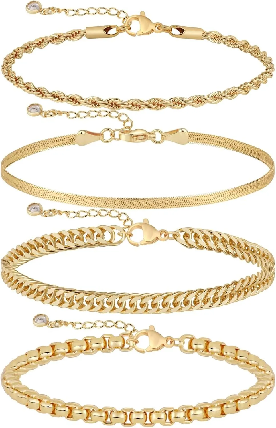 Tasiso Gold Bracelets for Women 14K Gold Jewelry for Women Cute Heart Beaded Bracelets for Women Lip Cuban Link Paperclip Chain Anklet Dainty Bracelet Pack Gifts for Women Girls