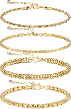 Tasiso Gold Bracelets for Women 14K Gold Jewelry for Women Cute Heart Beaded Bracelets for Women Lip Cuban Link Paperclip Chain Anklet Dainty Bracelet Pack Gifts for Women Girls