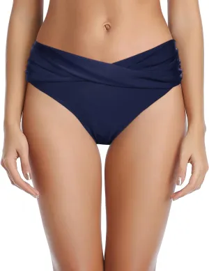 Tempt Me Women Twist Bikini Bottom Moderate High Cut Bathing Suit Bottoms Ruched Swimsuit Bottom