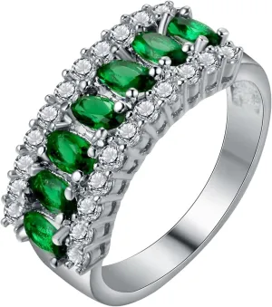 The Wedding Ring, Ring Jewelry Aesthetic with Eternity Green Cubic Zirconia Womens Fashion Jewelry