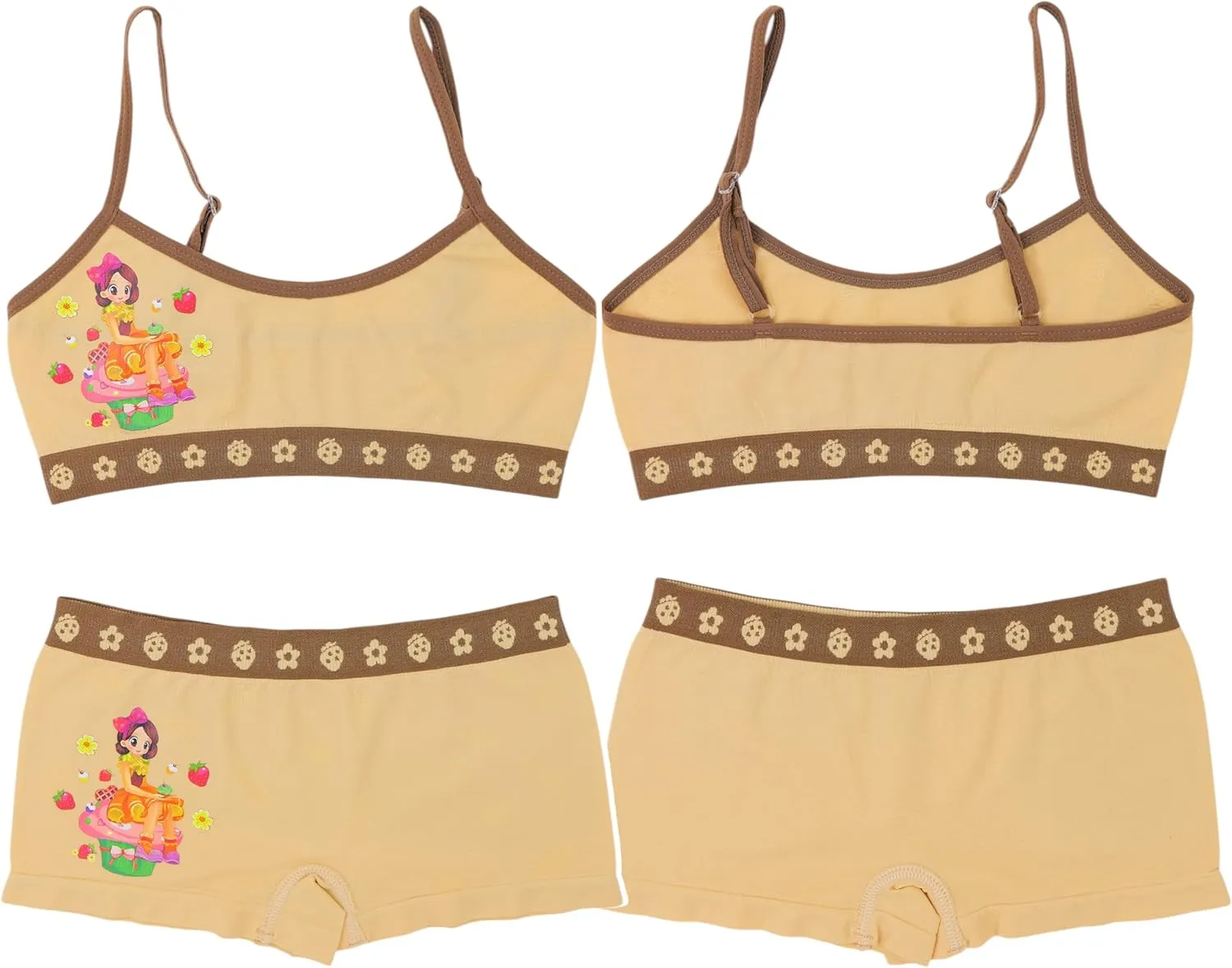 ToBeInStyle Girl Pack of 6 Set Spaghetti Strap Training Bras & Boyshorts Bikinis