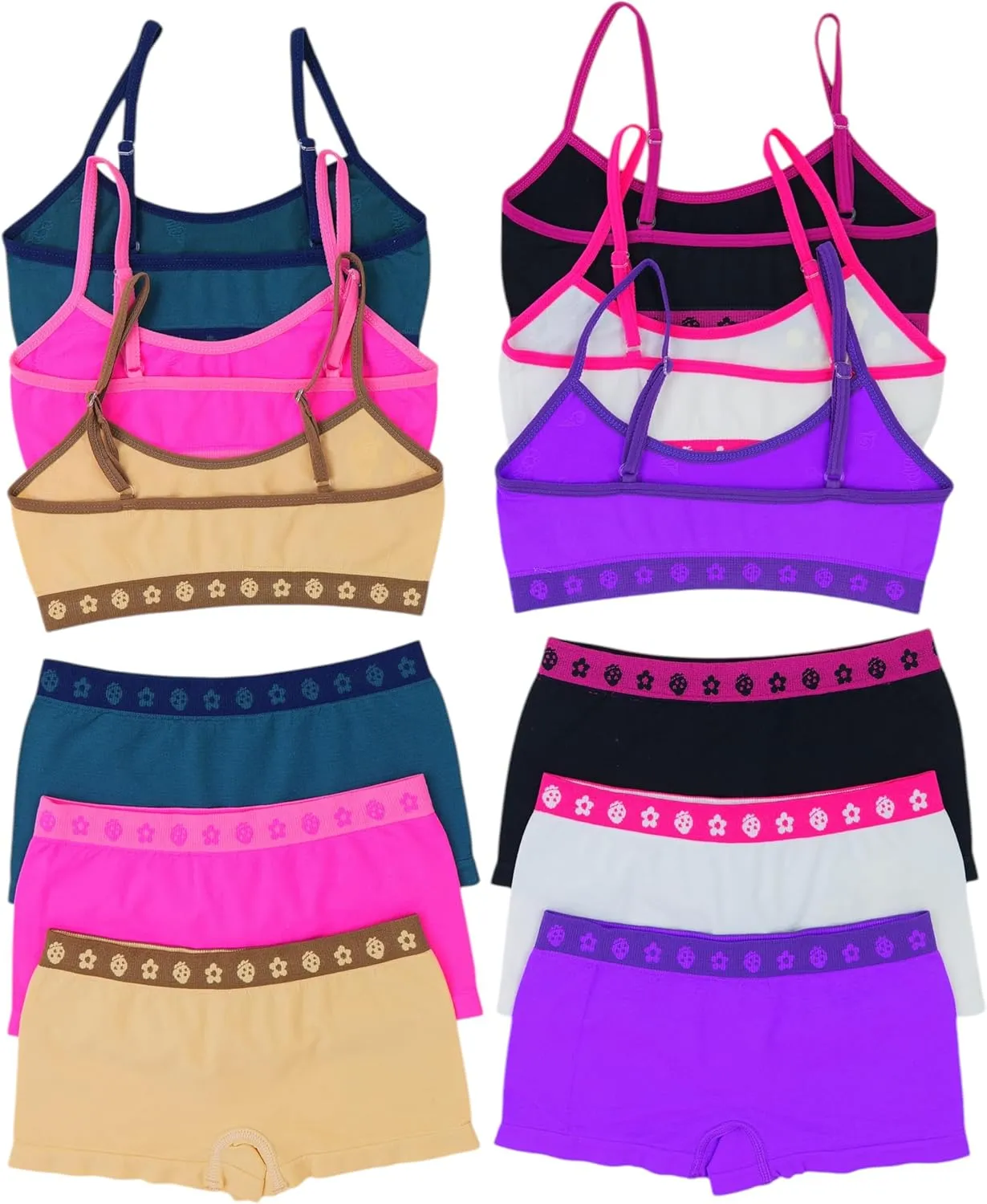 ToBeInStyle Girl Pack of 6 Set Spaghetti Strap Training Bras & Boyshorts Bikinis